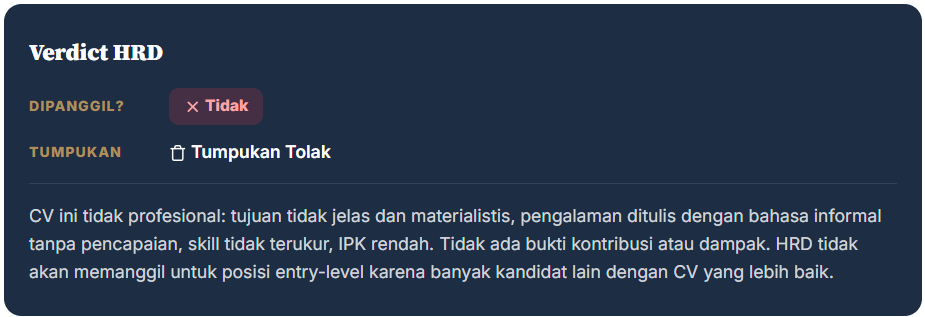 Contoh Tampilan Verdict Tumpukan Tolak di /cv